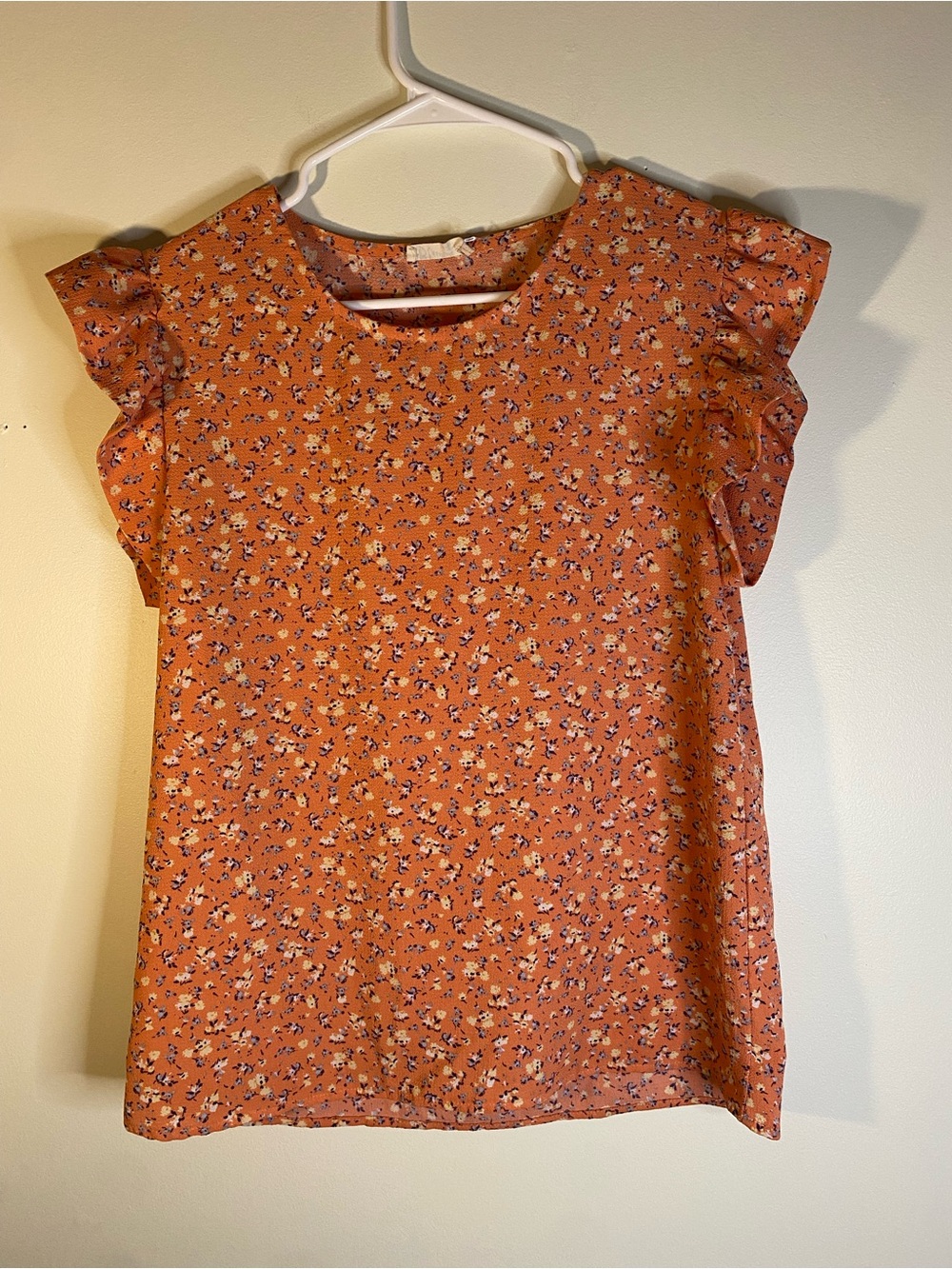 Women's Rust Orange Floral Ruffle Sleeve Blouse